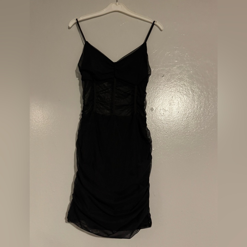 Black Mesh Camisole Body Con Mini Dress See Through Cut Out S Sm